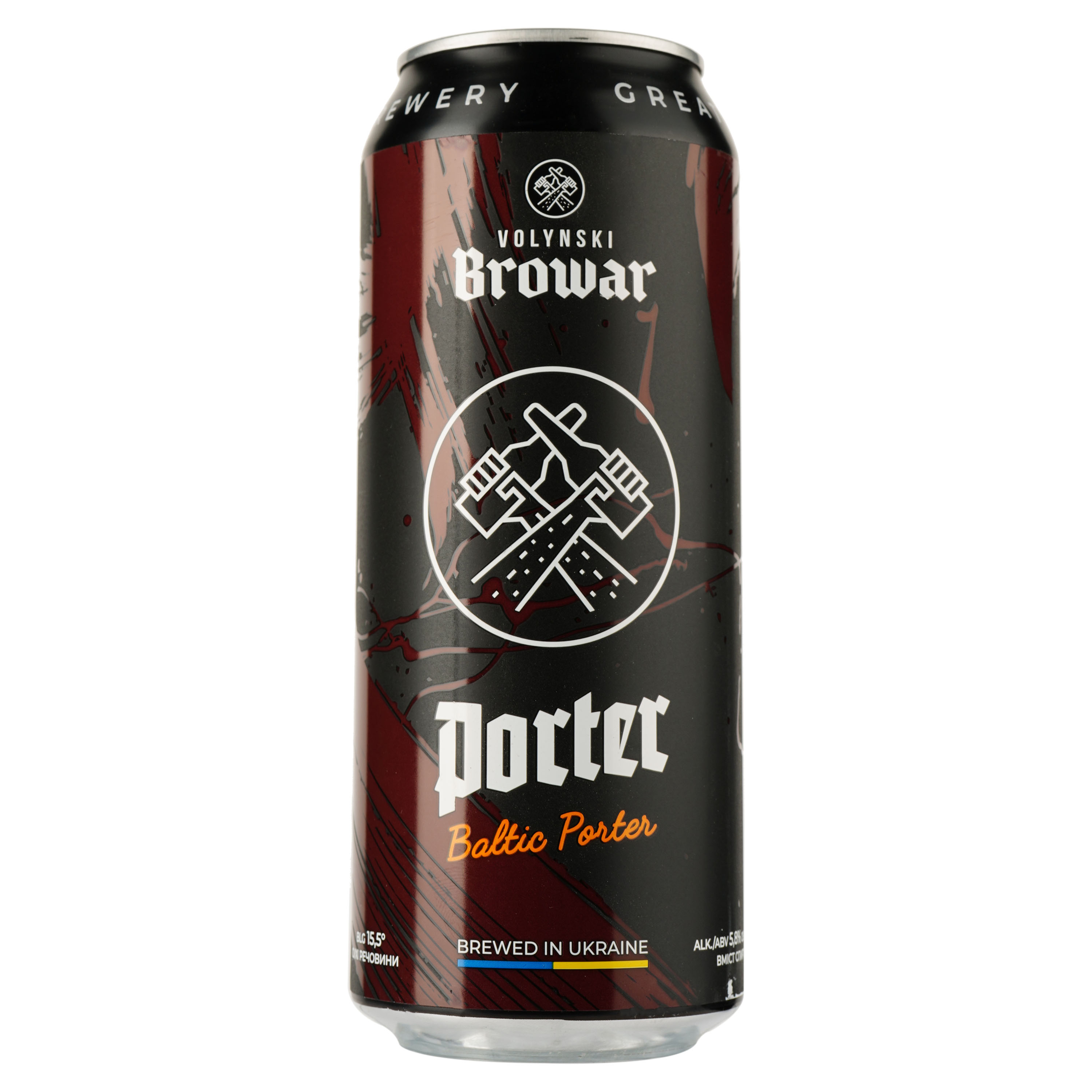 Пиво Volynski Browar Porter, темное, нефильтрованное, 5,8%, ж/б, 0,5 л - фото 1