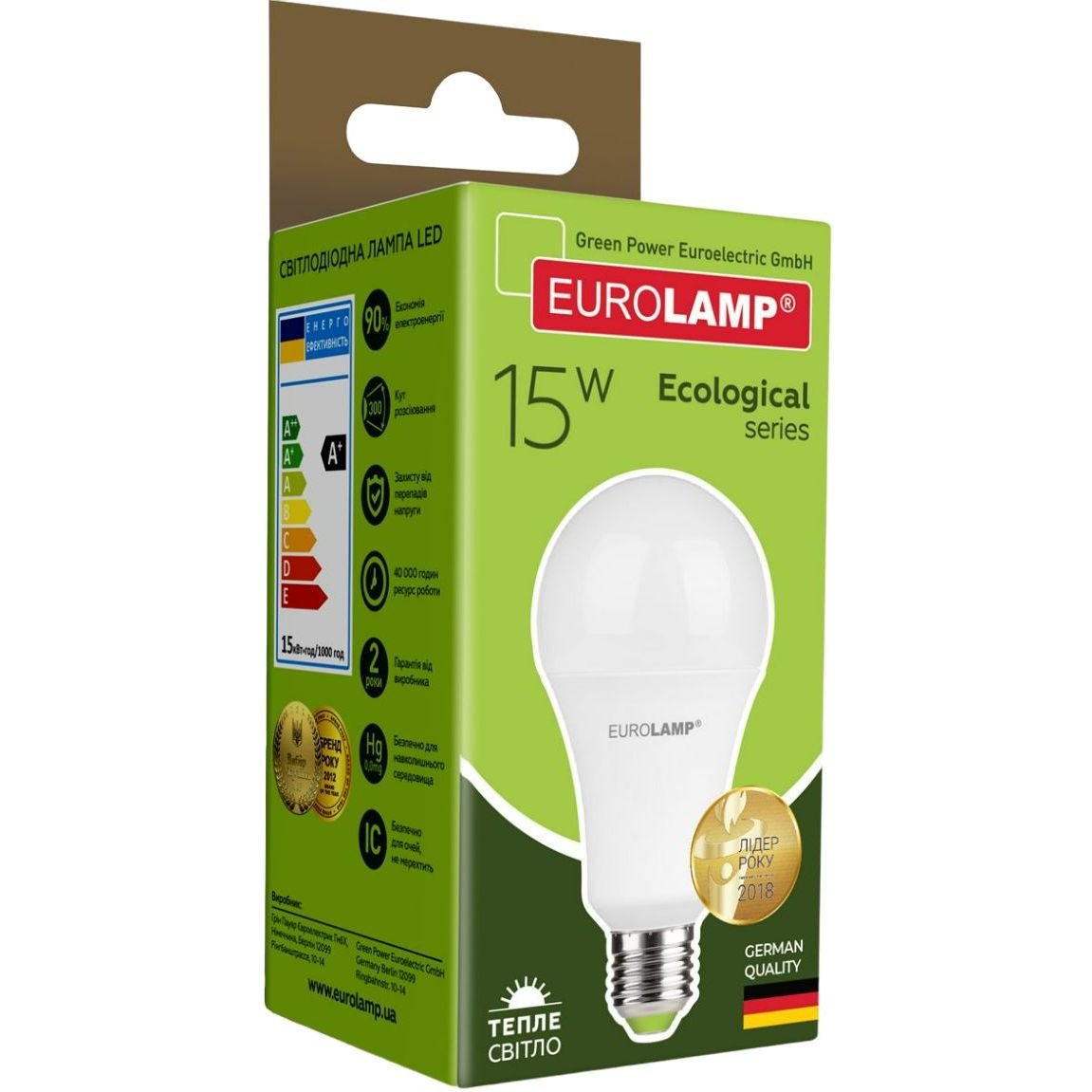 Светодиодная лампа Eurolamp LED Ecological Series, A70, 15W, E27, 3000K (50) (LED-A70-15272(P)) - фото 3