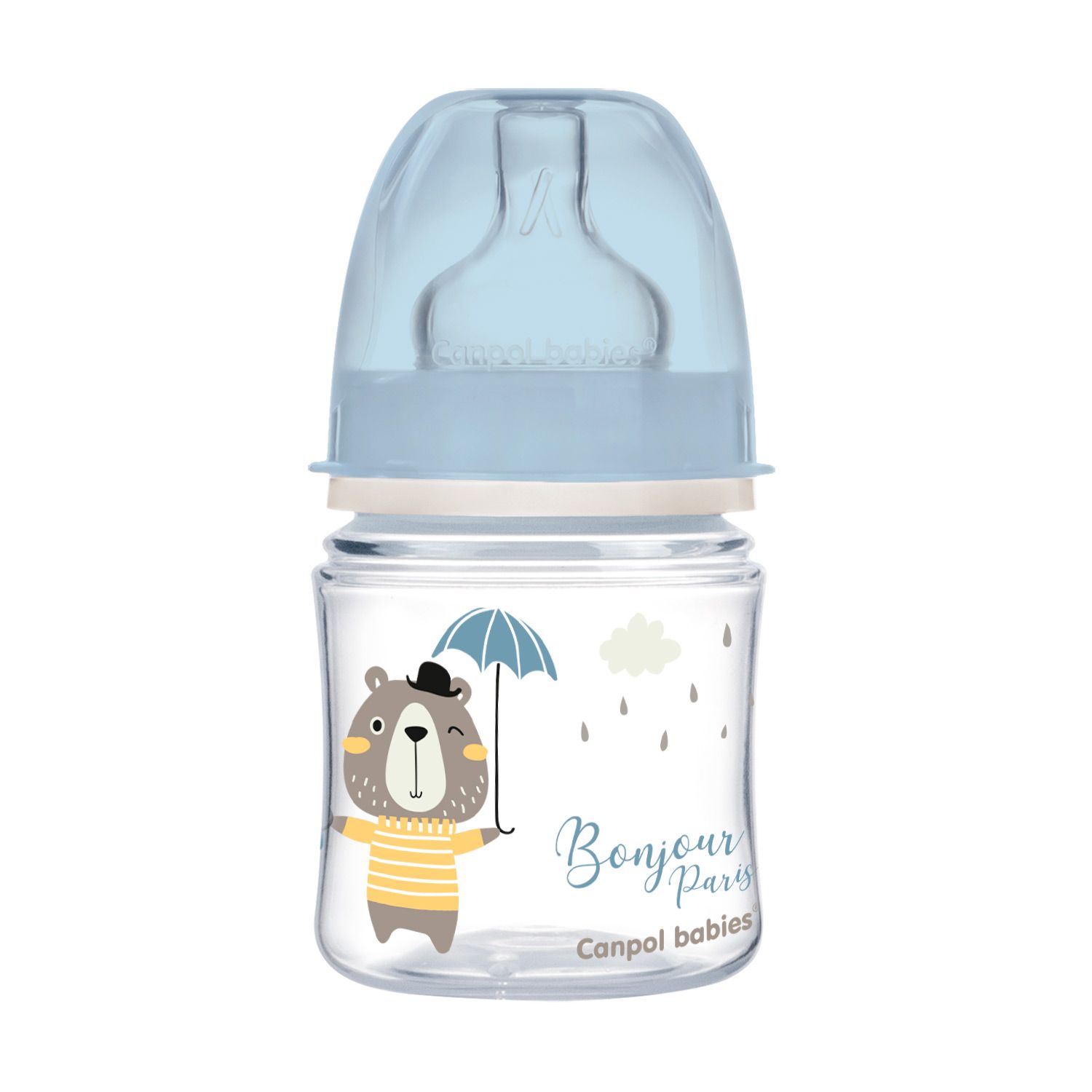 Антиколиковая бутылочка Canpol Babies Easystart Bonjour Paris, с широким отверствием, 120 мл, синий (35/231_blu) - фото 1