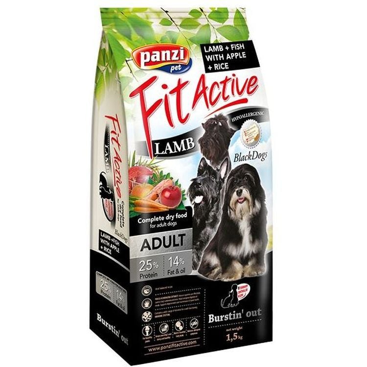 Сухий корм для чорношерстих собак FitActive Dog Adult, ягня і риба, 1,5 кг - фото 1