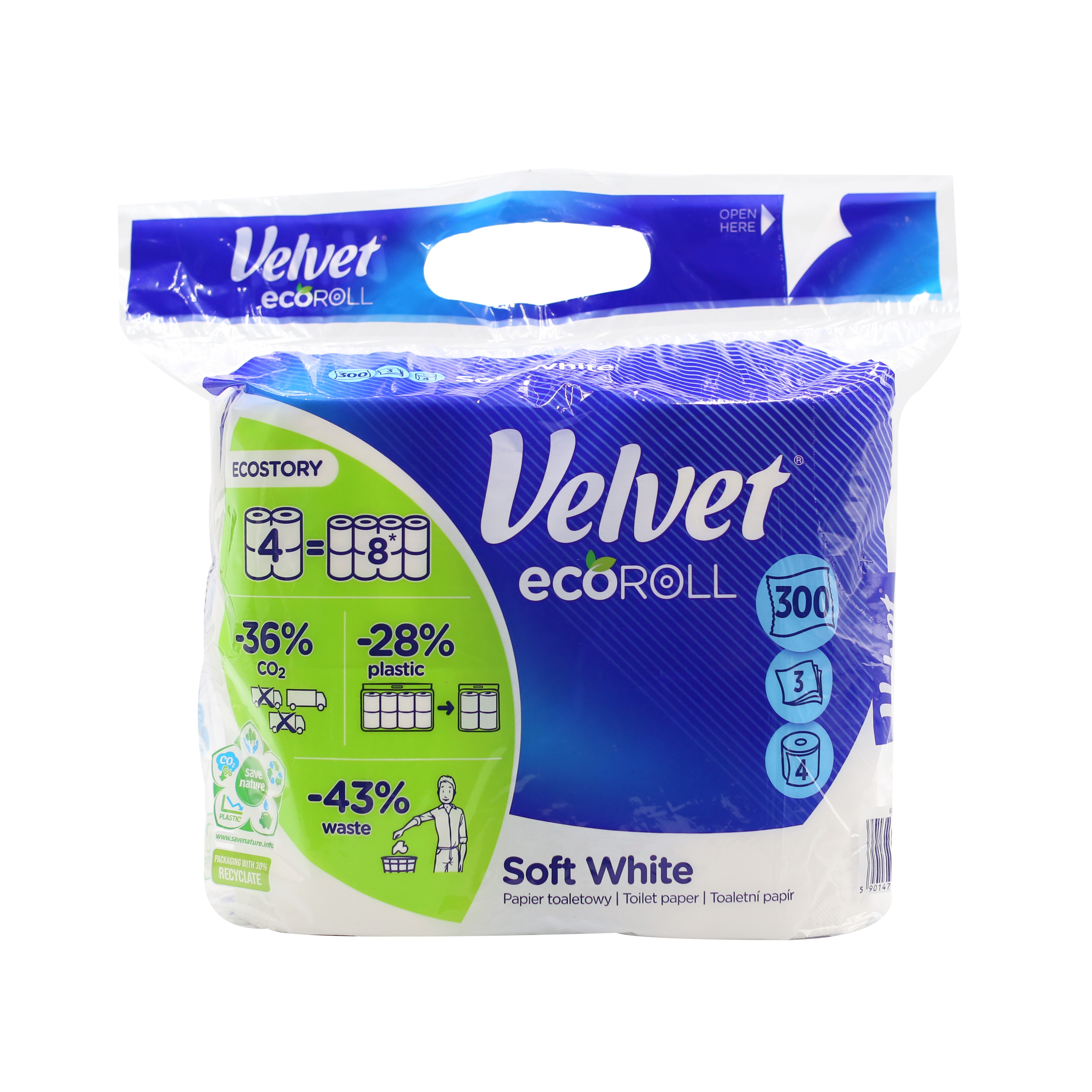 Туалетний папір Velvet Soft White Eco Roll, 4 рулони - фото 1