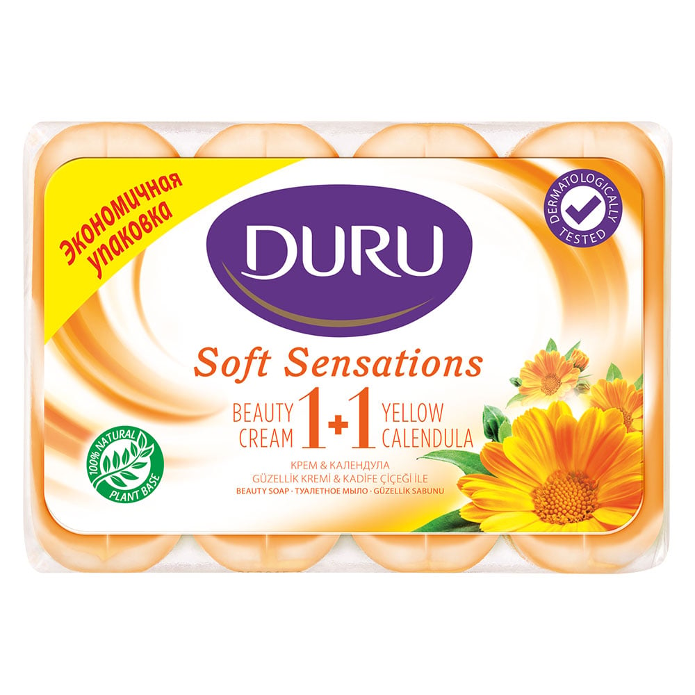 Мило Duru 1+1 Soft Sensations Календула зі зволожуючим кремом, 4 шт. по 80 г - фото 1