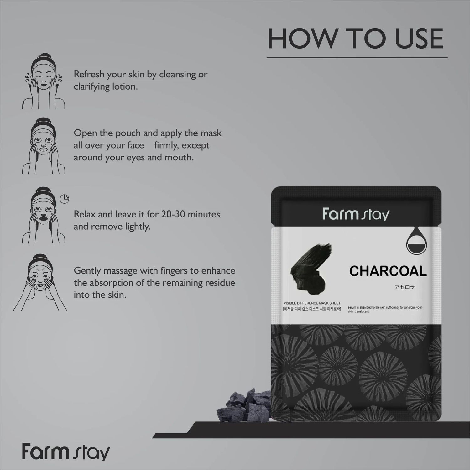 Маска для лица FarmStay Visible Difference Mask Sheet Charcoal с древесным углем 23 мл - фото 5