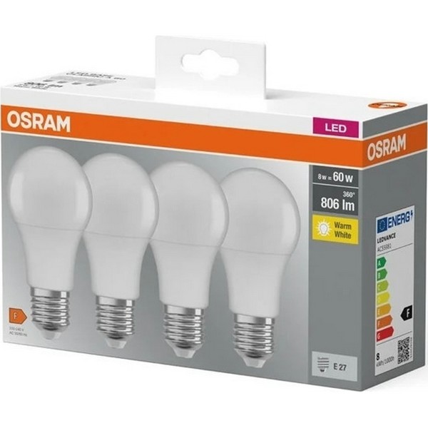 Набор ламп Osram LED E27 8.5W 2700К 806Lm A60 4 ​​шт. (4058075819450) - фото 4