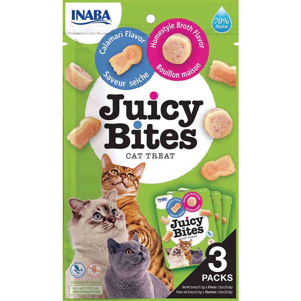 Лакомство для кошек Inaba Juicy Bites сочные снеки со вкусом домашнего бульона и кальмаров 33.9 г (3 шт. х 11.3 г) - фото 1
