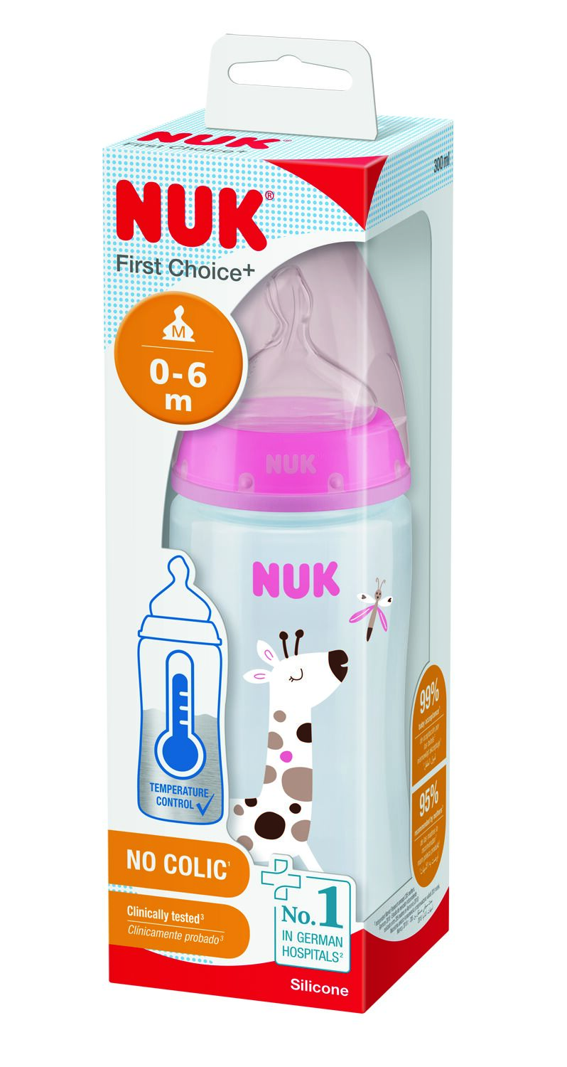 Бутылочка для кормления NUK First Choice Plus Жираф, c силиконовой соской, 300 мл, розовый (3952395) - фото 2
