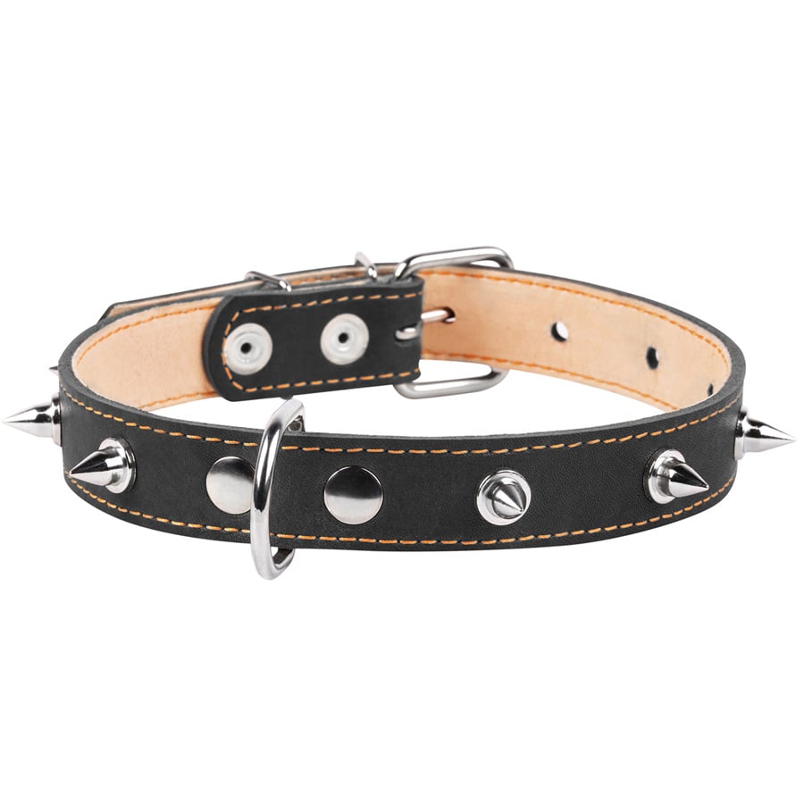 Ошейник для собак Collar, кожаный, двойной, с шипами, 48-63х3,5 см, черный - фото 1