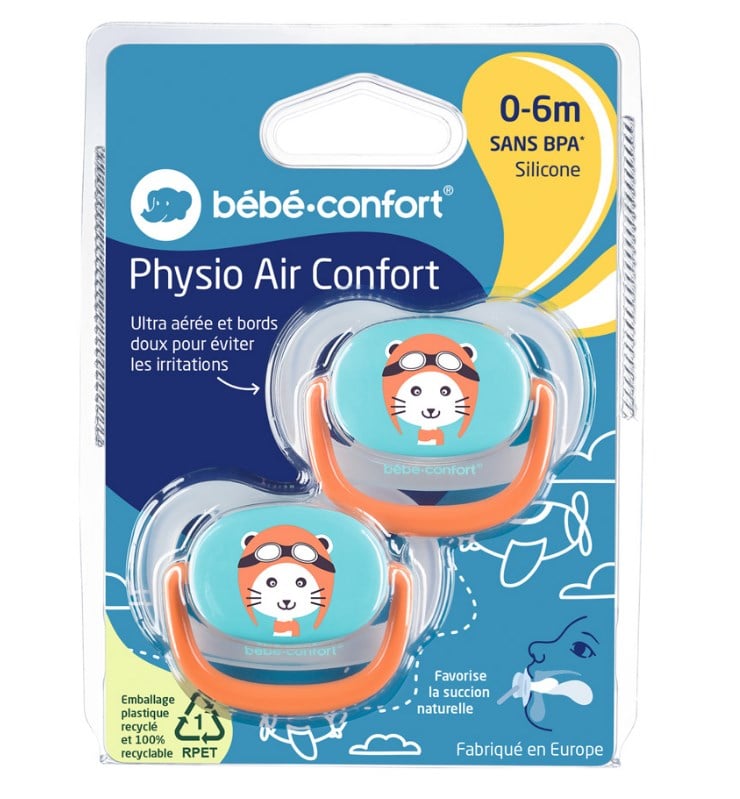 Пустышка силиконовая Bebe Confort Physio Air Dummy Traveller, анатомическая, 0-6 мес., 2 шт., синяя с оранжевым (3104201770) - фото 3