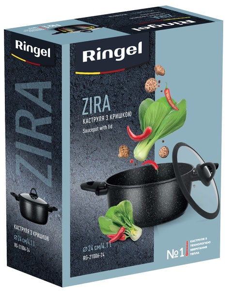 Кастрюля Ringel Zira, с крышкой, низкая, 24 см, 4.1 л, черная (RG-21006-24) - фото 5