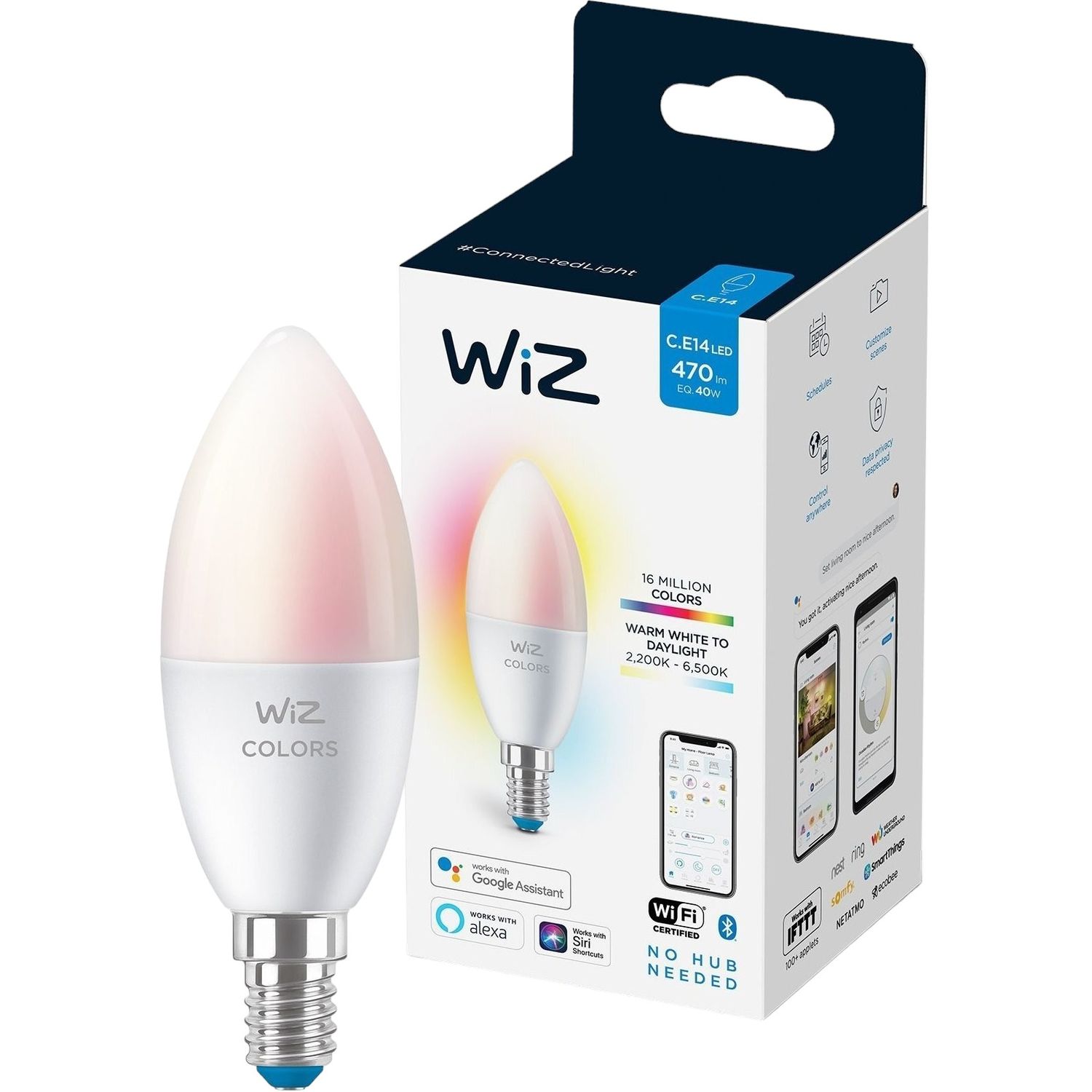 Лампа WiZ LED E14 Wi-Fi умная 4.9 Вт 2200-6500 K 400 ЛМ C37 RGB (929002448802) - фото 1