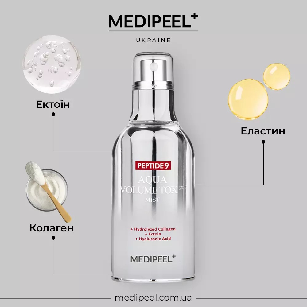 Мист для лица Medi-Peel Peptide 9 Aqua Volume Tox Mist Pro увлажняющий с лифтинг-эффектом 50 мл - фото 2