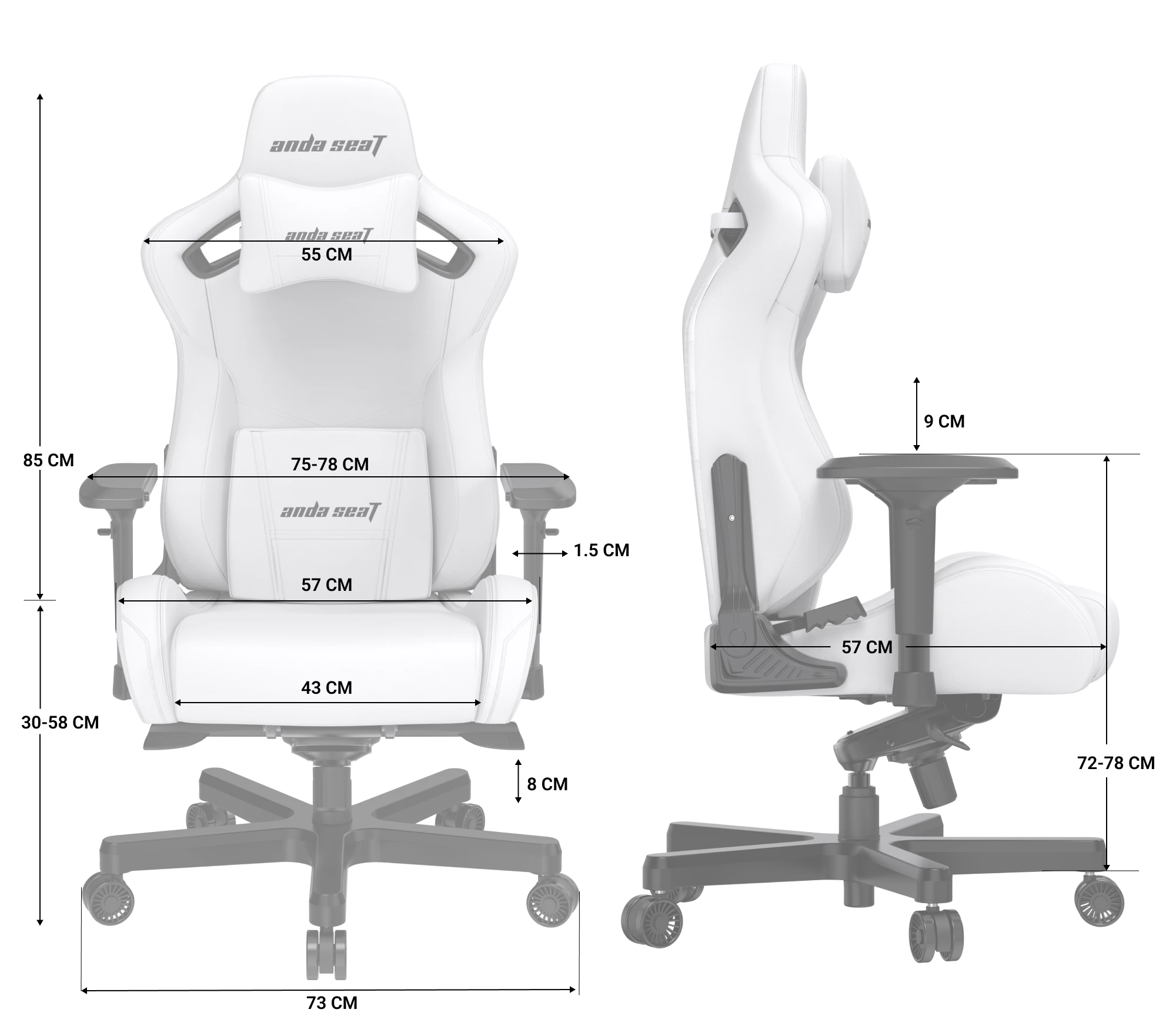 Кресло игровое Anda Seat Kaiser 2 Size XL White (AD12XL-07-W-PV-W01) - фото 13