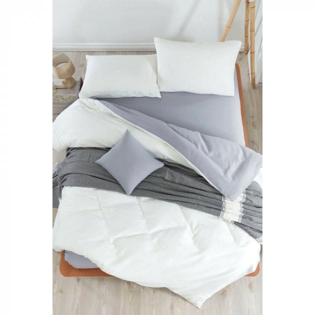 Комплект постельного белья Eponj Home Paint Mix Krem-K.Gri, ранфорс, евростандарт, серо-молочный, 4 предмета (svt-2000022293556) - фото 1