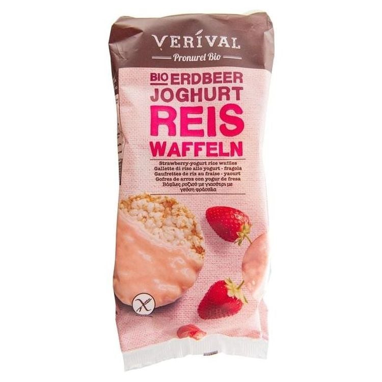 Вафлі Verival Reiswaffeln Erdbeer-Joghurt рисові з полуницею органічні, 100 г - фото 1