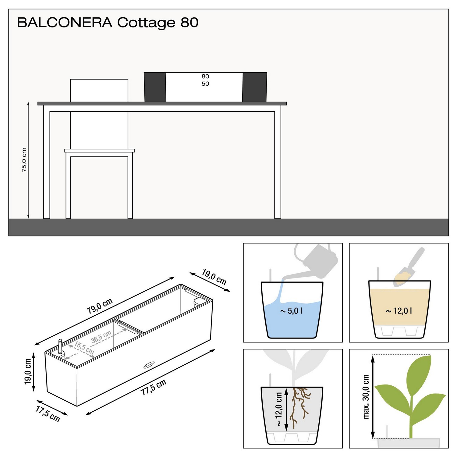 Вазон Lechuza Balconera Cottage, 12 л, гранітовий (15612) - фото 3