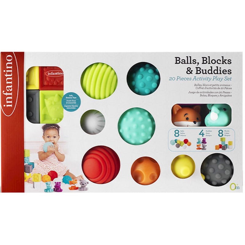 Мультисенсорный набор игрушек Infantino Balls, Blocks & Buddies Мячики, кубики и зверюшки (302021) - фото 1