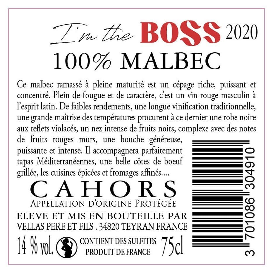 Вино Vignobles Vellas I'm The Boss AOP Cahors 2020 червоне сухе 0.75 л - фото 2
