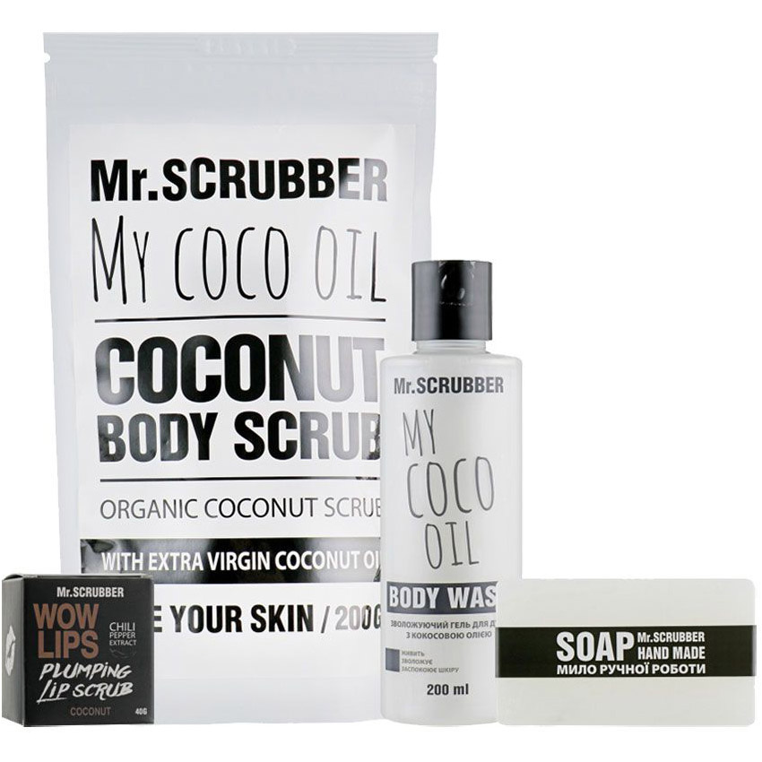 Набір Mr.Scrubber Beauty box Coconut: скраб для тіла 200 г + гель для душу 200 мл + цукровий скраб для губ 40 г + мило 100 г - фото 1