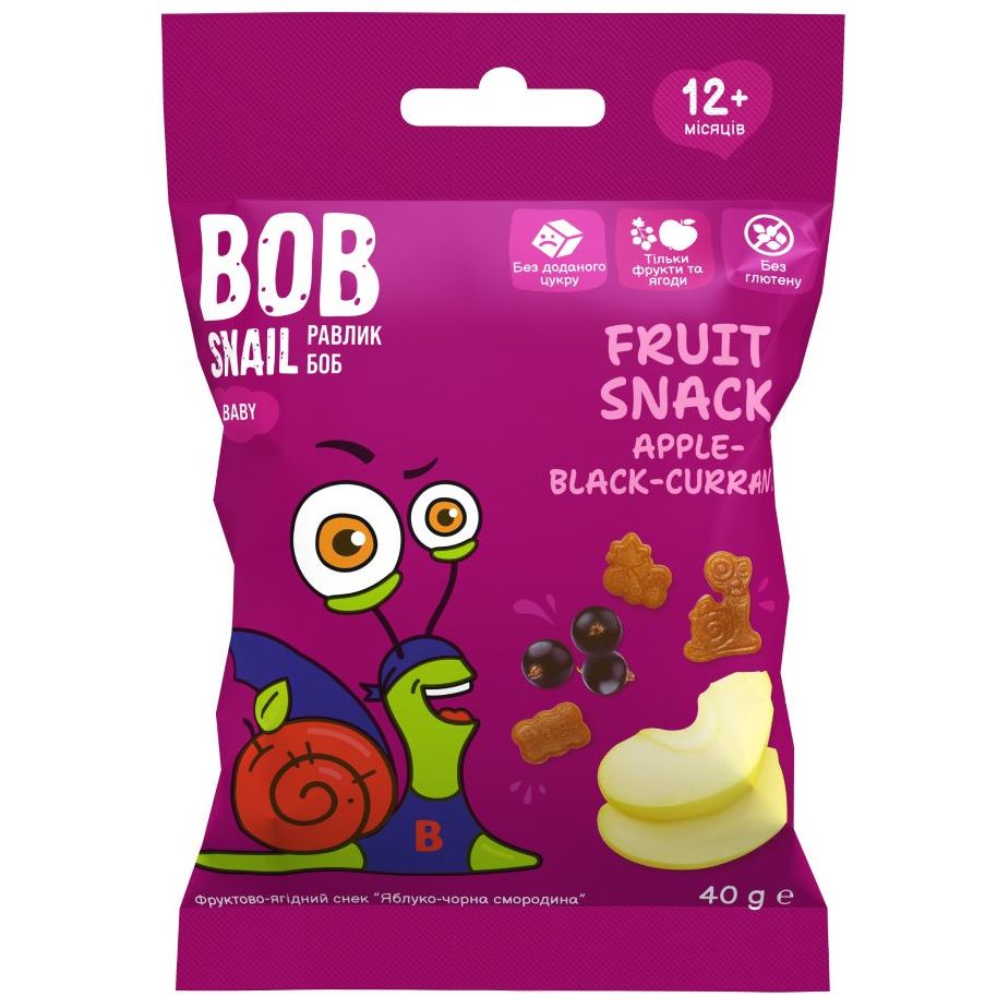 Натуральные снеки для детей Bob Snail Яблоко и черная смородина 40 г - фото 1