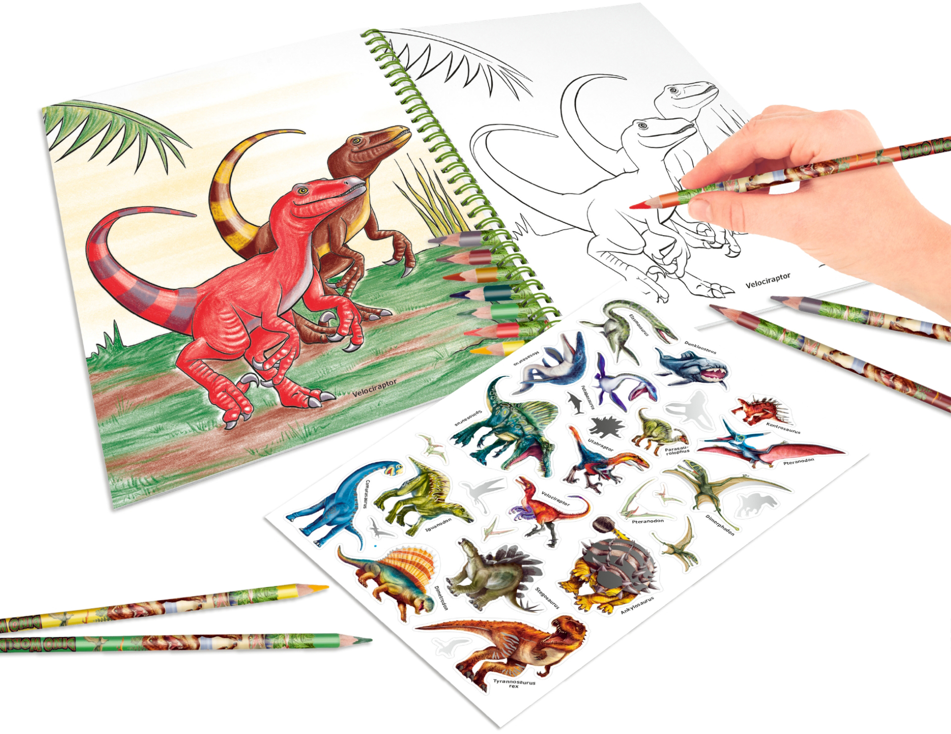 Альбом для раскрашивания Motto A/S Dino World с цветными карандашами (46852) - фото 2