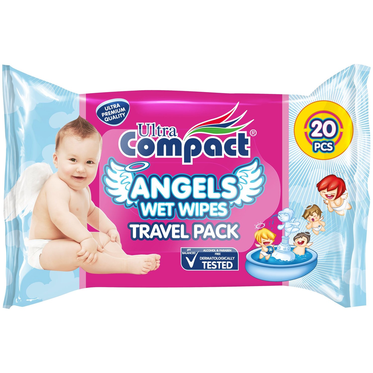 Вологі серветки для дітей Ultra Compact Angels Baby Travel pack, 20 шт. - фото 1