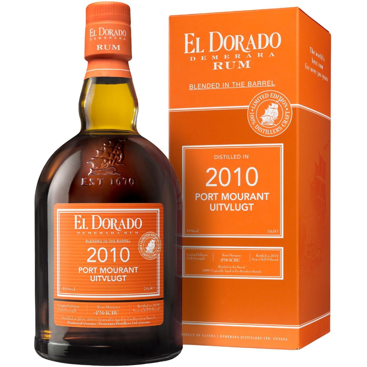 Ром El Dorado Port Mourant-Uitvlugt 2010 51% 0.7 л в подарочной упаковке - фото 1