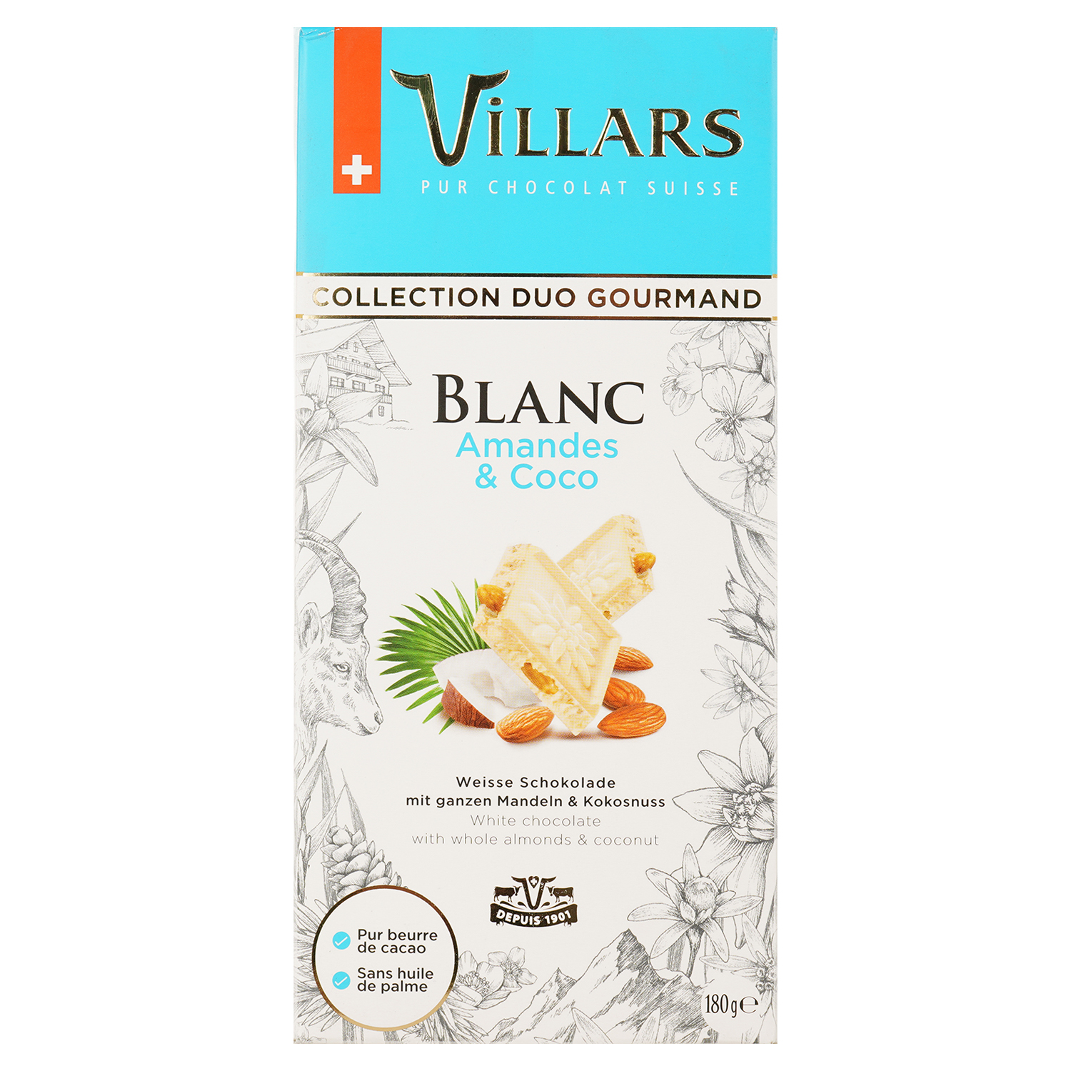 Шоколад белый Villars цельный миндаль-кокос 180 г (935752) - фото 1