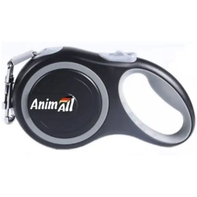 Повідець-рулетка для собак AnimAll, 25 кг, 5 м, сіро -чорний - фото 2