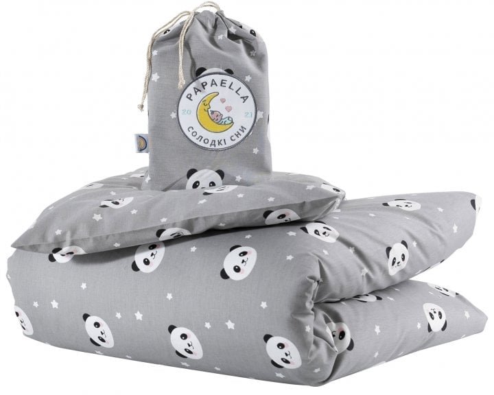 Комплект постельного белья для младенцев в кроватку Papaella Панда, серый, 135х100 см (8-33346) - фото 1