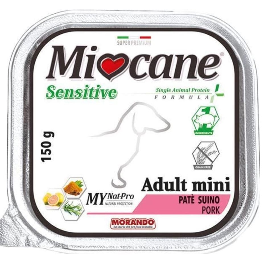 Беззерновые монопротеиновые консервы для собак мелких пород Morando MioСane Sensitive Monoprotein Adult Mini, прошутто, 150 г - фото 1