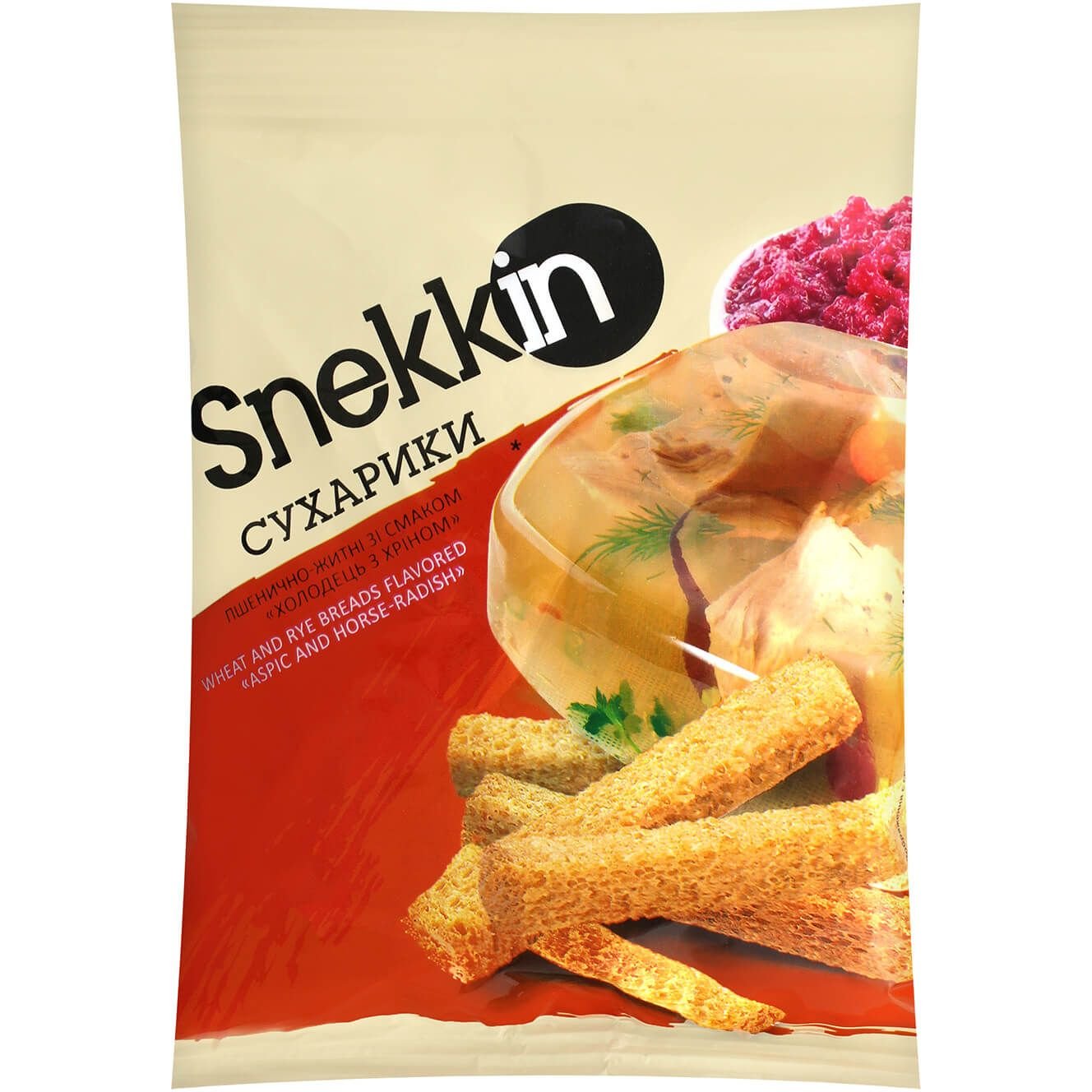 Сухарики Snekkin Пшенично-ржаные со вкусом холодец с хреном 70 г (777406) - фото 1