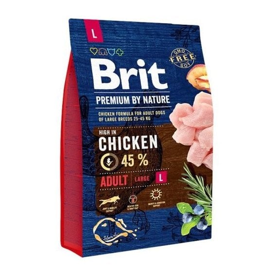 Сухой корм для собак крупных пород Brit Premium Dog Adult L, с курицей, 3 кг - фото 1