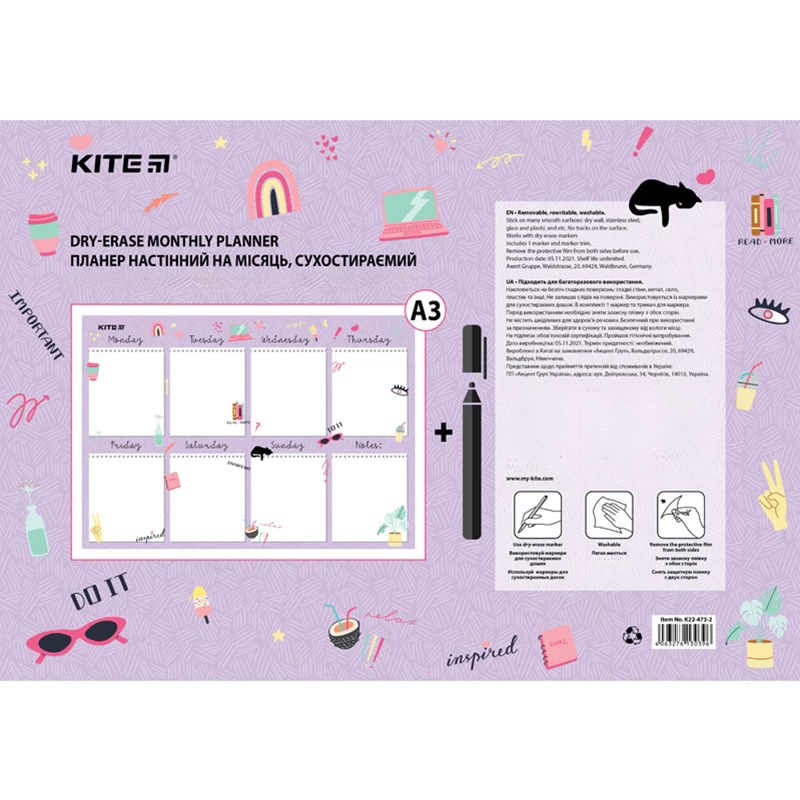 Планер настенный Kite Purple mood на неделю сухостираемый А3 (K22-473-2) - фото 3