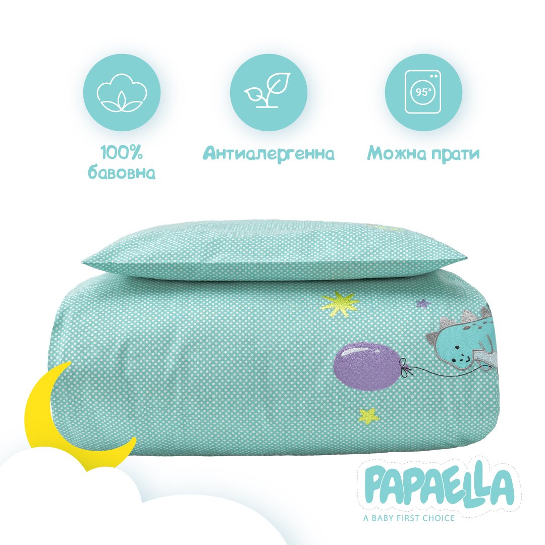 Комплект постільної білизни для немовлят в ліжечко Papaella Горошок, ментоловий, 135х100 см (8-33347) - фото 5