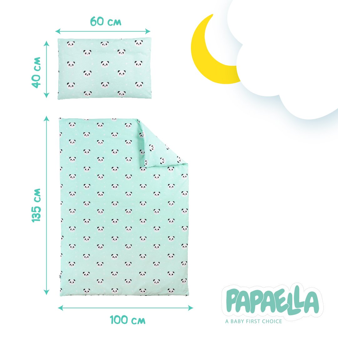 Комплект постільної білизни для немовлят в ліжечко Papaella Панда, м'ятний, 135х100 см (8-33346) - фото 2