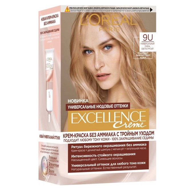 Фарба для волосся L’Oréal Paris Excellence Creme, відтінок 9U (універсальний світло-русявий), 192 мл (AA344300) - фото 1