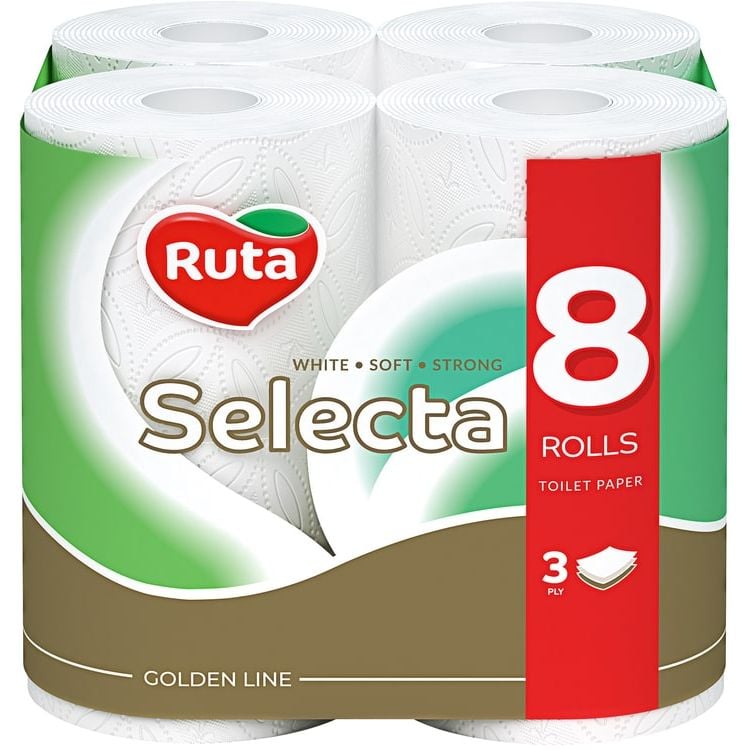 Туалетная бумага Ruta Selecta, трехслойная, 8 рулонов, белая - фото 1
