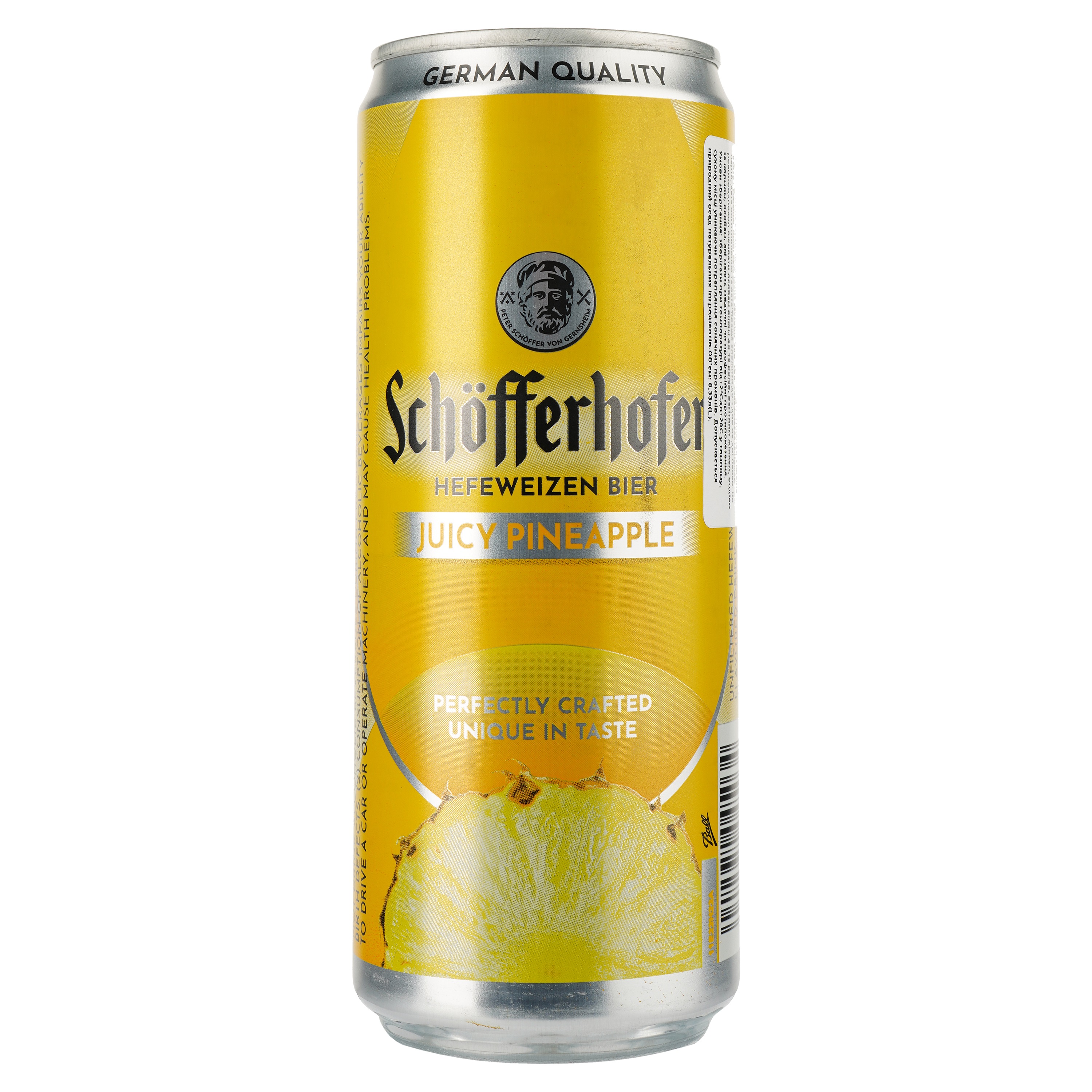 Пиво Schofferhofer Juicy Pineapple, светлое, нефильтрованное, с соком, 2.5%, ж/б, 0.33 л - фото 1