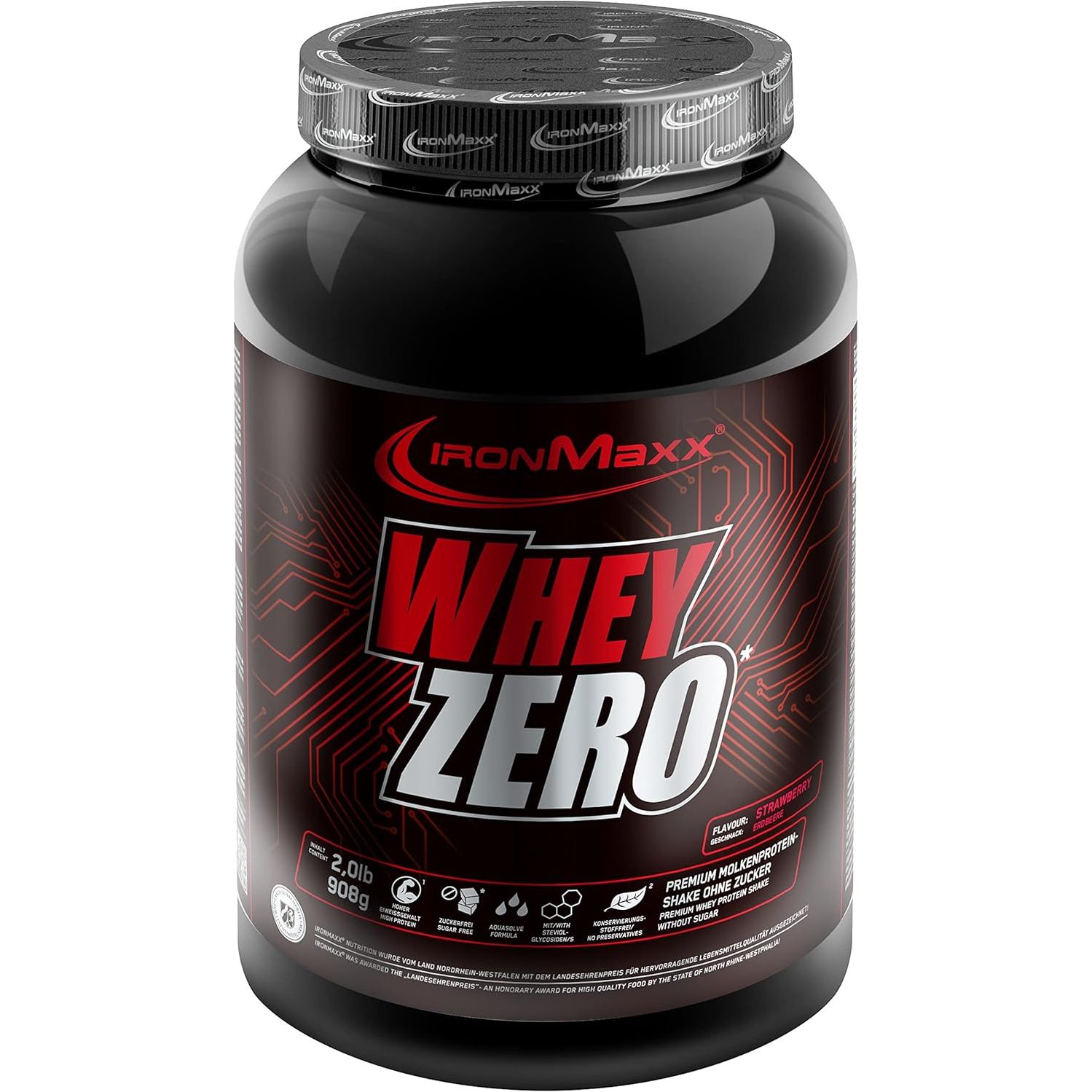 Протеин IronMaxx Whey Zero Клубника 908 г - фото 1