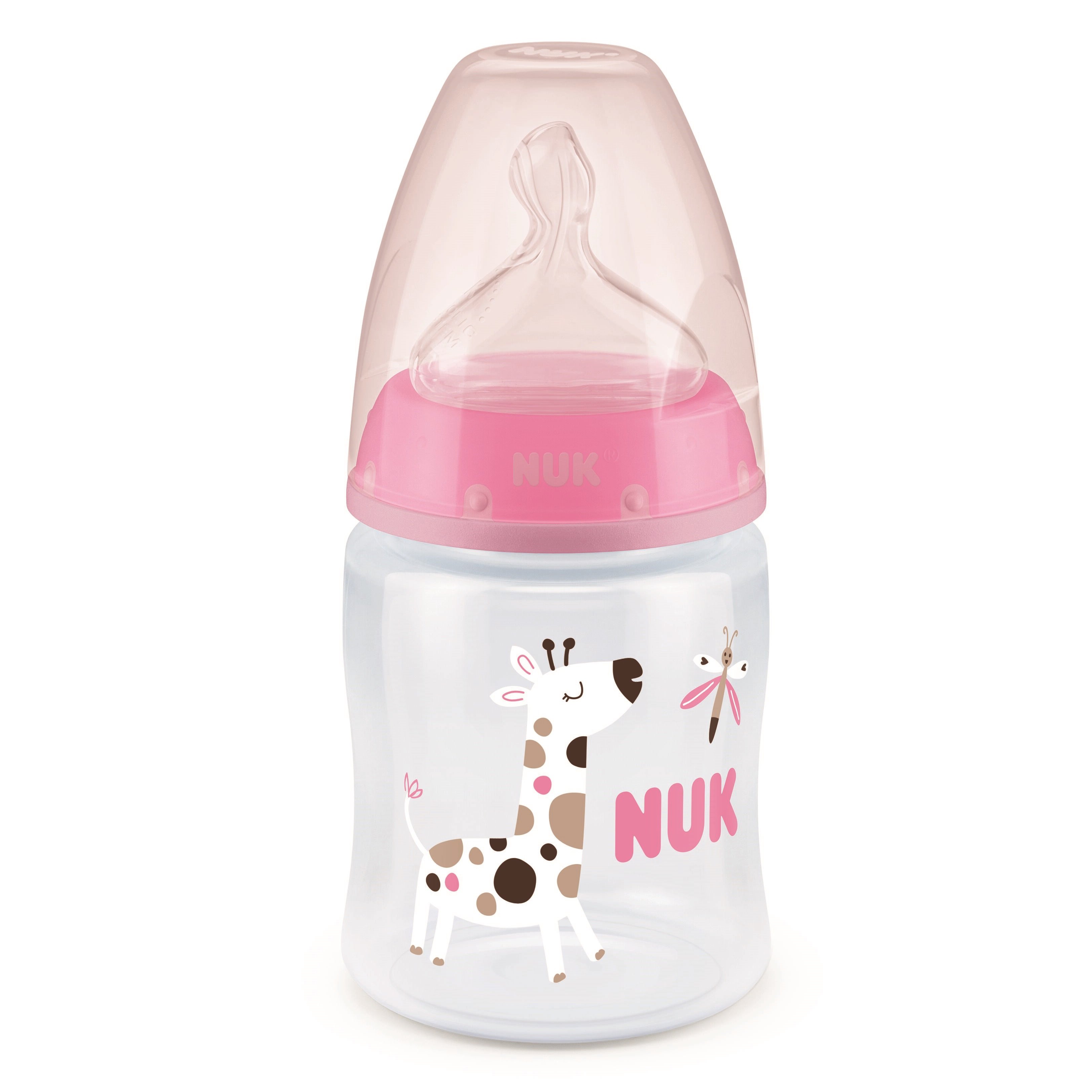 Бутылочка для кормления NUK First Choice Plus Жираф, c силиконовой соской, 150 мл, розовый (3952399) - фото 1