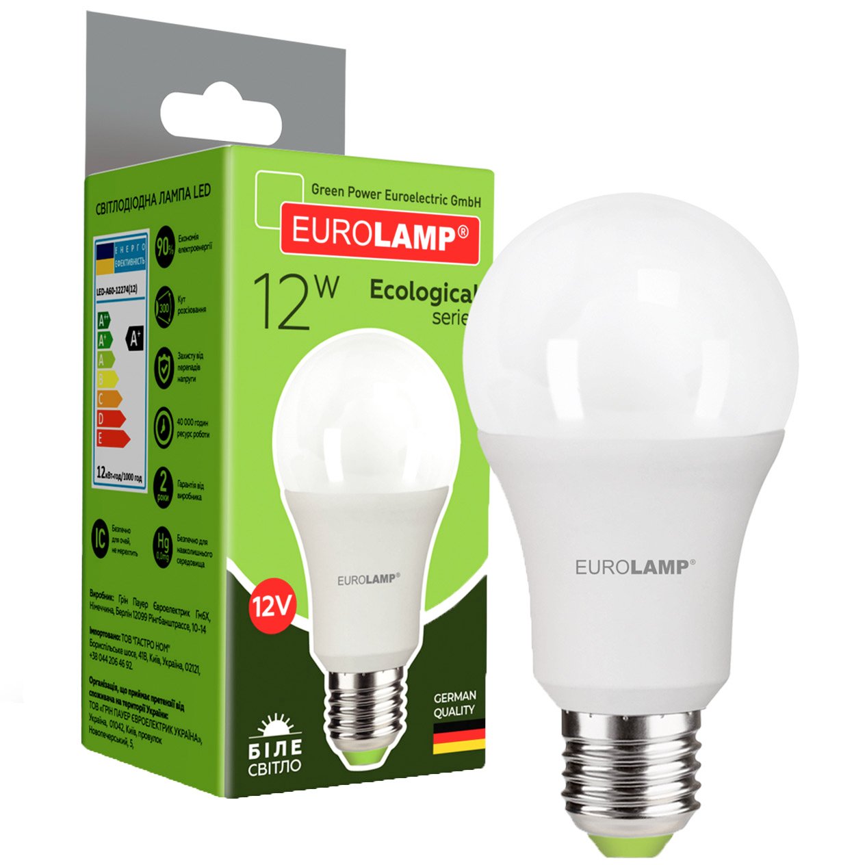 Светодиодная лампа Eurolamp LED Ecological Series низковольтная, A60, 12W, E27, 4000K, 12V (LED-A60-12274(12)) - фото 1