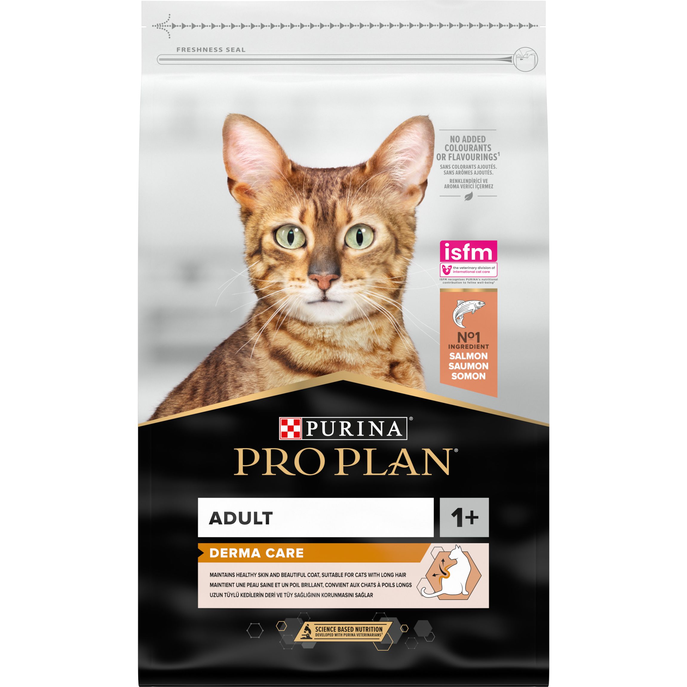 Сухой корм для взрослых кошек для поддержания здоровья кожи и красоты шерсти Purina Pro Plan Adult 1+ Derma Care, с лососем, 10 кг (12434317) - фото 2