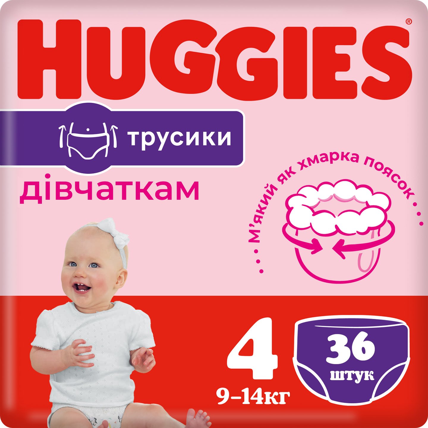 Подгузники-трусики для девочек Huggies Pants 4 (9-14 кг), 36 шт. - фото 1