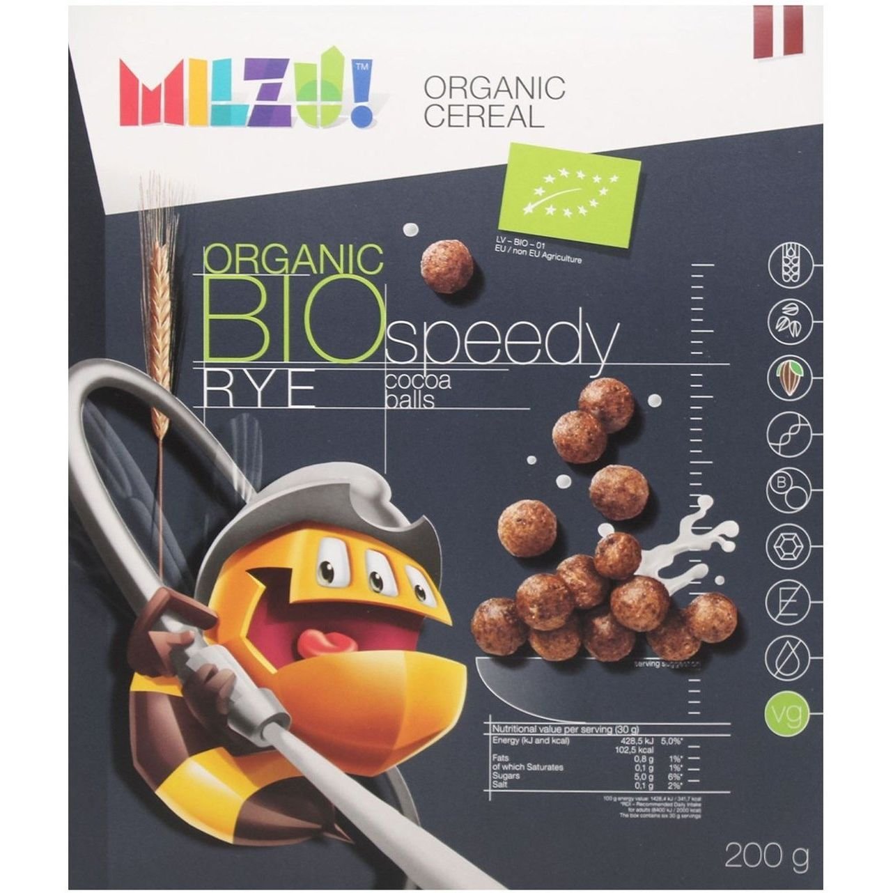 Сухий сніданок Milzu! шоколадні житні кульки органік 200 г - фото 1