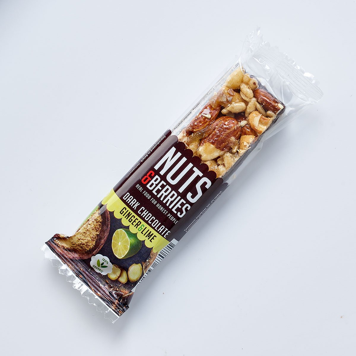 Батончик Nuts & Berries горіховий з імбиром, лаймом та чорним шоколадом органічний 40 г - фото 2