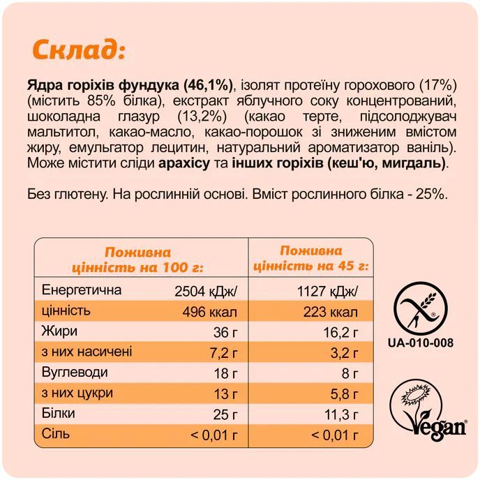 Батончик протеїновий Fizi Protein Hazelnut + choco у шоколадній глазурі 45 г - фото 3