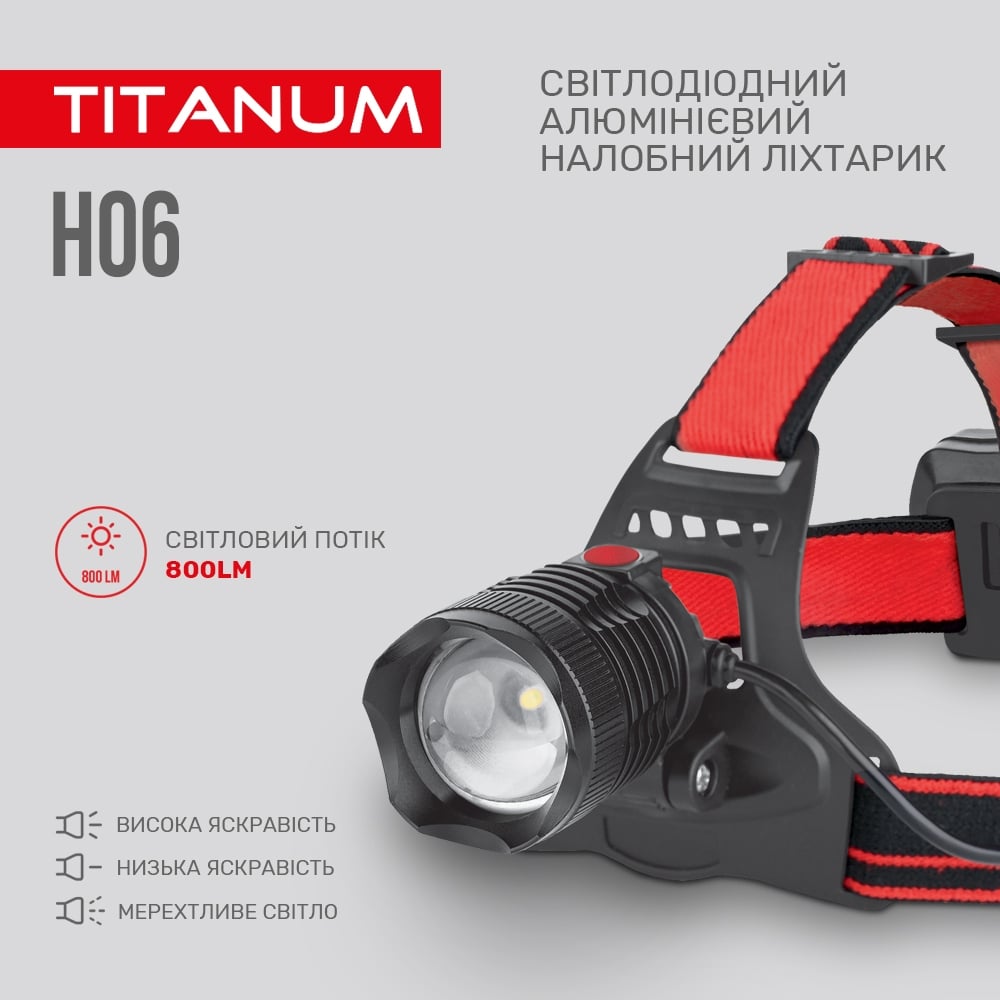 Налобний світлодіодний ліхтарик Titanum TLF-H06 800 Lm 6500 K (TLF-H06) - фото 7