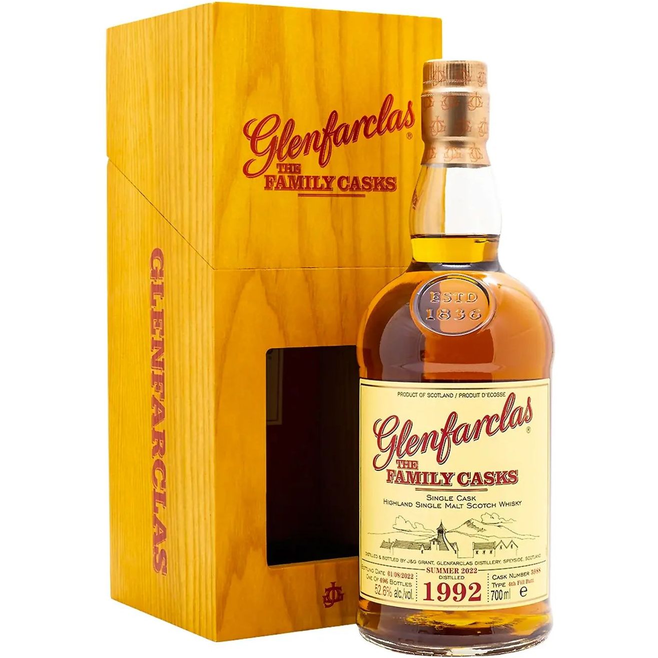 Виски Glenfarclas The Family Cask 1992 S22 #5988 Single Malt Scotch Whisky 52.6% 0.7 л в деревянной коробке - фото 1