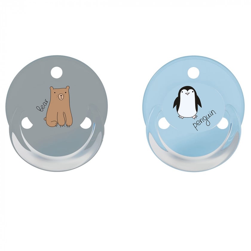 Пустушка силіконова Baby-Nova Penguin&Bear Uni, кругла, 0-24 міс., голубий та сірий, 2 шт. (3962098) - фото 1