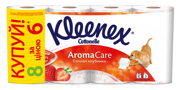 Трехслойная туалетная бумага Kleenex Aroma Care Клубника, 8 рулонов - фото 1